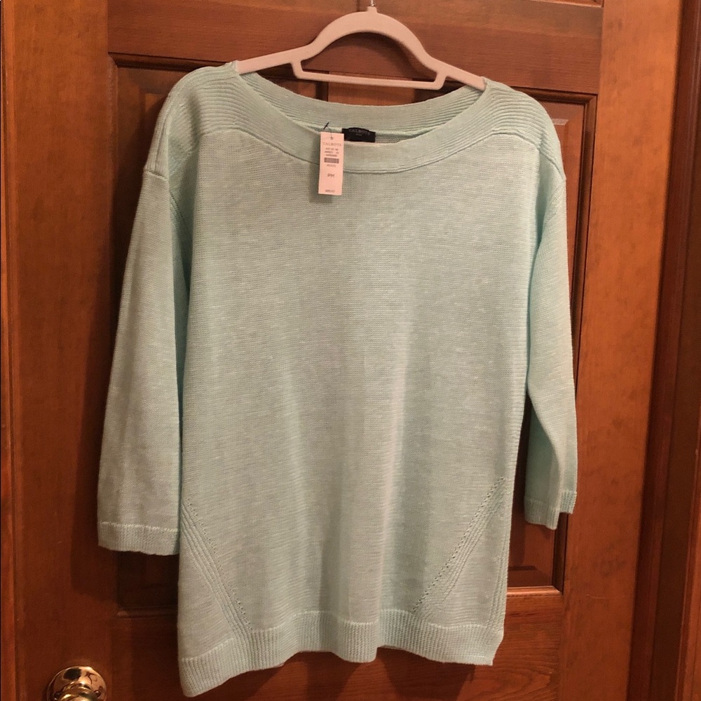 Talbots Light Aqua Bateau-neck Linen Knit Sweater